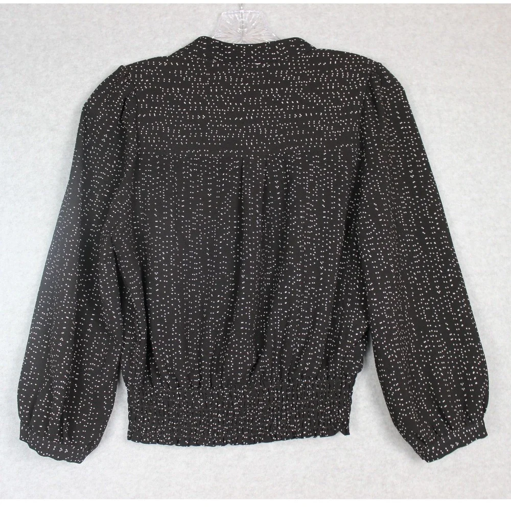 Monteau Los Angeles Blouse Smocked Waist Long Sleeve Top‎ Black XL